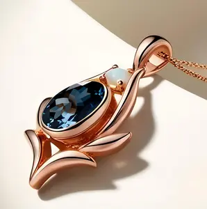 925 Silver Moissanite Round Brilliant Cut London <b>Blue</b> <b>Topaz</b> Women's Pendant <b>Necklace</b> Gold and Rose Gold Plated Charm Pendants - Product Image 1