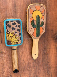 New Arrival Western Style Handmade Tooled Leather Hair <b>Brush</b> Hot Selling Engraved Leather Daily Use Hair Accessories for Unisex - Product Image 2