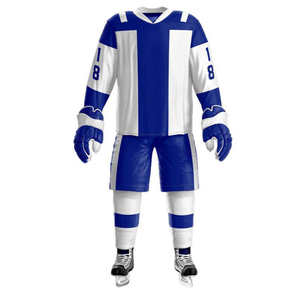 Uniforme de hockey sur glace personnalisé 100% polyester de haute qualité, extensible dans quatre directions, respirant, avec logo sublimé, design du nom de l'équipe en stock - Product Image 1