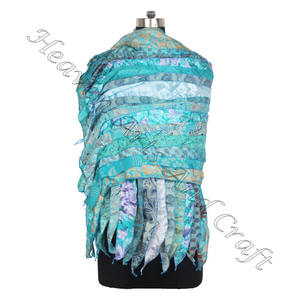 Designer Handmade Recycled <b>Silk</b> Sari <b>Shawl</b> 15 Strips Printed Female Scarf Long Style SC542 Fine <b>Silk</b> Wholesale Vintage - Product Image 3