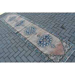 Clásico azul Beige 2, 5x10,4 pies alfombra turca hecha a mano lana bambú seda látex felpa Rectangular Patchwork para pasillo rectángulo - Product Image 4