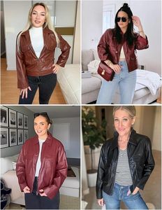 Chaqueta de moto de piel sintética para mujer 2024 Bolsillos de moda Bomber Zip Up Chaquetas recortadas Abrigo de invierno Prendas de abrigo - Product Image 4