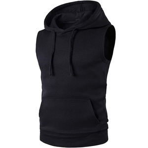 Sweat à capuche d'entraînement pour hommes 100% coton sans manches débardeurs Design brodé numérique pour la musculation Muscle Training Winter - Product Image 1