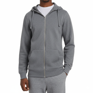 Sweat à capuche à manches longues personnalisé pour hommes, imprimé numériquement, couleur unie, pull chaud à fermeture éclair 100% coton avec fermeture - Product Image 2