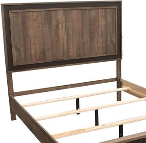 Cama Queen Size moderna con cabecero de panel alto Madera rústica maciza en estilo de diseño tradicional marrón roble - Product Image 4
