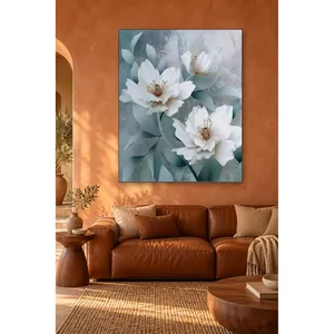Impression sur toile de magnolias blancs Fida sur fond vert pastel - Product Image 5