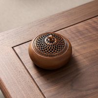 Brûleur d'encens artisanal en bois d'acacia avec gravure zen, forme ronde creuse, pour décoration religieuse et murale en bois