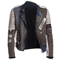 Veste punk cloutée Edgy Épaules à pointes design multi-tons pour rocker streetwear vente en gros veste en cuir coupe-vent pour hommes