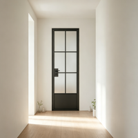 Porte à battant simple en aluminium et verre, style français, à ouverture silencieuse, avec bande de caoutchouc anti-collision, modèle vintage