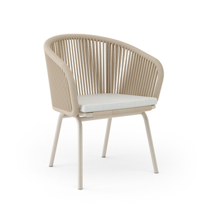 Chaise de salle à manger moderne en cadre en aluminium avec dossier en corde tissée et siège coussin inclus pour l'intérieur et l'extérieur - Product Image 1