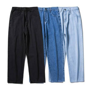 กางเกงยีนส์ผู้ชายทรงหลวมสีทึบหลวมขากว้างซิปบินสตรีเสื้อคลุมเอวกลางกางเกงตรงในสไตล์ที่ไม่ซ้ําใคร - Product Image 2