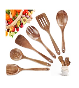 Ustensiles en bois pour la cuisson 6 pièces ensemble d'ustensiles de cuisine en teck naturel cuillères en bois pour la cuisson ensemble de spatules en bois - Product Image 1