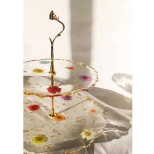 ก้านโลหะเคลือบทองอีพอกซีเรซิน2ชั้นขาตั้งเค้กอีพ็อกซี่เป็นมิตรต่อสิ่งแวดล้อมทนทานดีไซน์คลาสสิกขอบดอกไม้ - Product Image 5