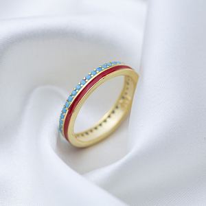 Red Enamel Design Turquoise Stone Woman Band <b>Ring</b> Turkish Handmade Rhodium Plated 925 Sterling Silver Wedding <b>Adjustable</b> Jewelry - Product Image 2