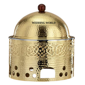 Pot à chaleur martelé en métal doré de haute qualité Casserole de créateur Forme ronde Vaisselle Chauffe-plats en métal - Product Image 1