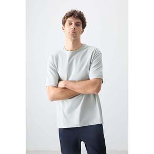 T-shirt basique pour homme en coton 100% Stone, épais, doux, texturé, coupe ample - 88353 - Stone - Product Image 3