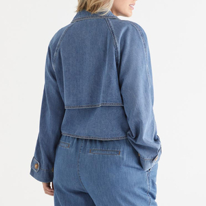 La mejor chaqueta de mezclilla regular OEM Premium para mujer con botón y cinturón Ajuste personalizado Gimnasio de moda Comodidad Uso diario - Product Image 2