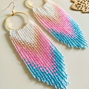 Boho <b>bead</b> earrings with turquoise design andy cascading <b>fringe</b>, unique jewelry gift - Product Image 5