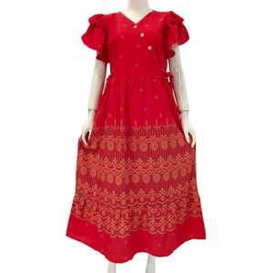 CHRYSANTA nouveau modèle été tenue décontractée col en V imprimé fleuri longueur genou tissu rayonne impression numérique - Product Image 2