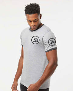 Tultex - Fine Jersey Ringer Camiseta de cuello redondo personalizada para hombre Cuello redondo Algodón Fitness Cuello redondo Camiseta básica de bloque de color Tops - Product Image 3