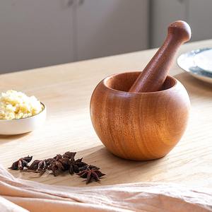 Bol de broyage en bois naturel pour mortier en bois massif d'ail et pilon à purée manuelle pour écraser les herbes et les épices - Product Image 4