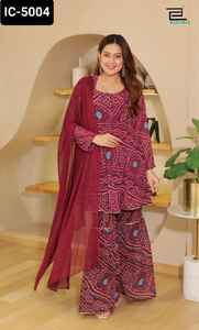 Indian Ethnic Wear Fancy Faux Georgette Print With Back Pattern Ready to Wear Salwar Kameez Suit with Bandhani Print Dress - Product Image 2
