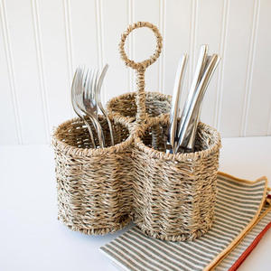 Country Farmhouse <b>Kitchen</b> Decor Cheap Price Wholesale Seagrass <b>Utensil</b> Cutlery Caddy for Party Dinner - Product Image 1
