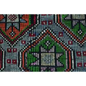 พรมวินเทจขนาดเล็ก 1.6x3.5 ฟุต สีแดงเขียวลายตาราง ทำจากขนสัตว์ - Product Image 5