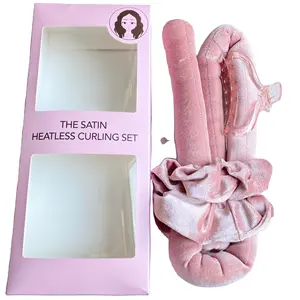 Magic Curling Kit Roller Heatless Hair Curlers Headband with Scrunchy New Curler Roller Hair No Heat Soft Pink Velvet