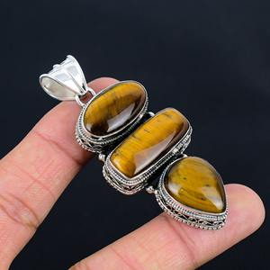 Ojo de tigre amarillo Natural de alta calidad, colgante de diseñador Chapado en plata de ley 925 sólida, fabricantes de joyería al por mayor para mujer - Product Image 1