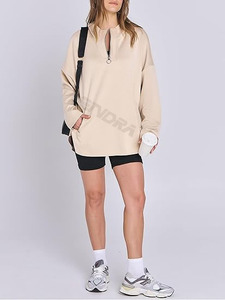 2025, Jersey de invierno para mujer, sudaderas con capucha, logotipo personalizado, sudadera informal de Color sólido con cuello con cremallera, Top - Product Image 6
