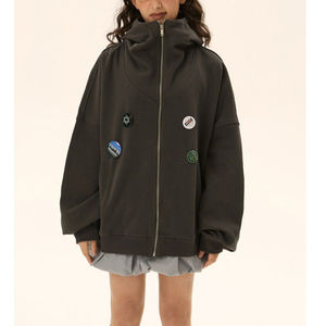 เสื้อฮู้ดแขนยาวคอสูงแบบโออีเอ็มสำหรับฤดูหนาว ทรงหลวมแบบเปิดไหล่ มีซิป สไตล์สตรีทแวร์ ไซส์พลัส สำหรับผู้หญิง สวมใส่สบายๆ - Product Image 4