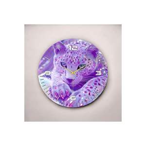 Reloj de pared de mesa silencioso de madera de 50cm con estampado de animales de leopardo púrpura Idea de regalo - Product Image 2