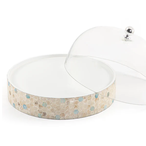 Vente en gros de luxe, plateau de service écologique en acrylique fabriqué à la main avec couvercle en Mica, plateau incrusté de vadrouille pour Eid Arabian Ramadan coffret cadeau - Product Image 5