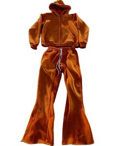 High Quality Custom Winter Woven Cotton Polyester Zipper Acid Wash <b>Hoodie</b> and Sweatpants Set Unisex - Product Image 2