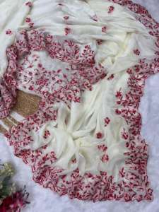 Lo más vendido en India Bollywood Rich Look Fancy Ethnic Wear Space Silk White Sari Más de moda Exportación Última ropa de fiesta exclusiva - Product Image 2