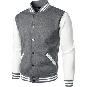 Men Classic Grey Varsity Jacket Premium Athletic Letterman with Contrast White Sleeves wholesale cheap price - Product Image 3