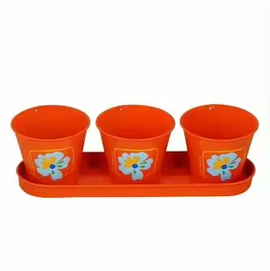 Juego de 3 macetas con bandeja hecha de Metal para decoración de jardín y hogar, macetas decorativas modernas para balcón, maceta para plantas de flores para la mejor venta - Product Image 2