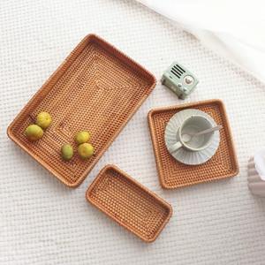 ถาดหวายทำด้วยมือถาดใส่สระว่ายน้ำแนววินเทจถาดรองหวายธรรมชาติปรับได้ถาดชาเบเกอรี่ - Product Image 4