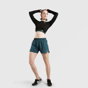 กางเกงขาสั้น Yager Green Hot Shorts ไซส์ XS เอวสูง ผลิตจากโพลีเอสเตอร์ เทอร์รี่คอตตอน และสแปนเด็กซ์ ปักโลโก้ตามสั่ง พร้อมเชือกผูกเอว สำหรับใช้ในยิม - Product Image 4