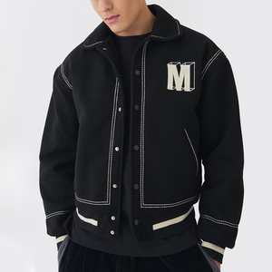 เสื้อแจ็กเก็ตเบสบอลแบบกระดุมสแนปสำหรับผู้ชายผ้าวูลปักโลโก้สไตล์วิทยาลัยวินเทจสำหรับฤดูหนาว - Product Image 4