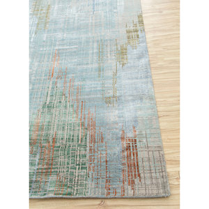 Tapis Kavi bleu noué à la main en laine et soie de bambou Unstring Srb(727) à motif abstrait moderne pour usage domestique - Product Image 4
