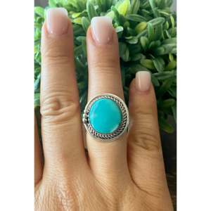 Handmade <b>Boho</b> Royston Turquoise & Sterling <b>Silver</b> <b>Ring</b> Navajo Made Gemstone Jewelry for Everyday Wear Size 8.25 - Product Image 2