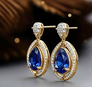 Handmade Blue Hydro Multi Shape Earrings 925 Sterling <b>Silver</b> 18K Gold Plated Women Fine Jewelry Wedding Party Wear - Product Image 5