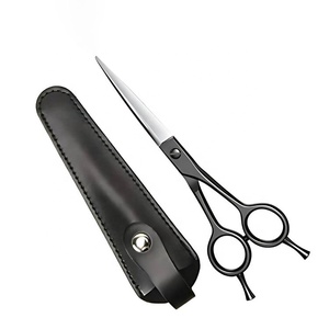 Ciseaux de coiffure professionnels en acier inoxydable, vente en gros, manche noir, avec étui de rangement en cuir PU - Product Image 1