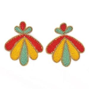 Boucles d'oreilles en perles de rocaille au crochet multicolores faites à la main pour femmes Mode Noël Broderie artificielle Artisanat - Product Image 4