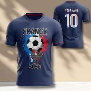 Maglia da Calcio Unisex Francia WC 2026, T-Shirt Tricolore con Grafica per Tifosi, Top per Giornate di Partita e Feste, Maglietta Promozionale - Product Image 1