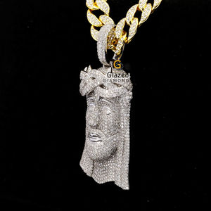 Increíble Plata de Ley 925 Hip Hop elegante completamente helado con corte brillante redondo laboratorio cultivado diamante Jesús colgante - Product Image 5