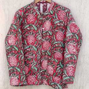 Veste pour femme en coton matelassé à imprimé de blocs réversibles à fleurs élégantes à manches longues 100% coton bouton de vêtements d'hiver pour la saison de printemps - Product Image 1