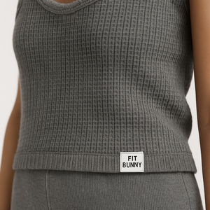 Camiseta sin mangas acanalada personalizada para mujer, tela de poliéster/algodón, secado rápido frontal, transpirable, ecológica, FIT BUNNY, textura acanalada sin mangas - Product Image 5